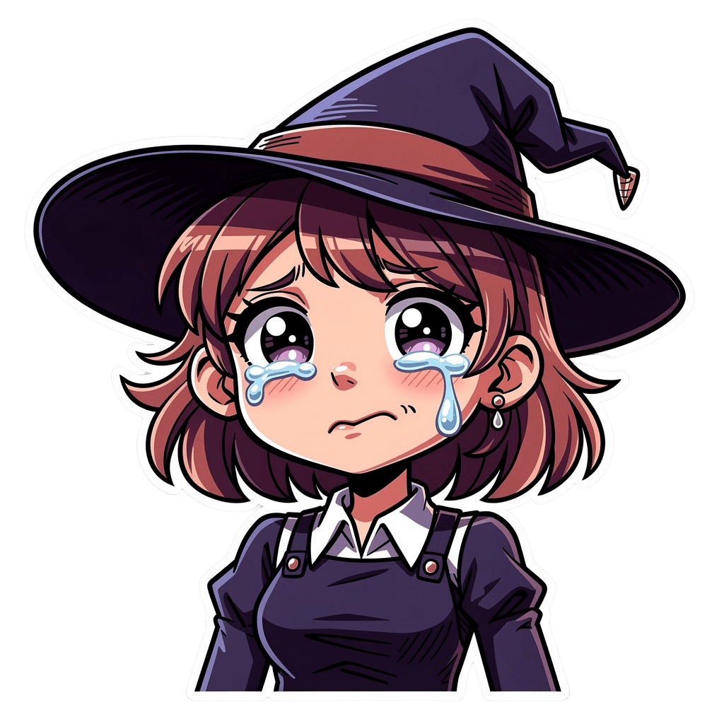 Witch Twitch emote — sad, Cartoon style
