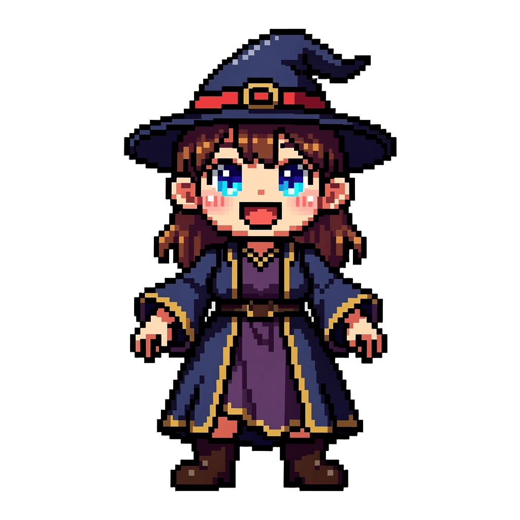 Witch Twitch emote — happy, Pixel Art style