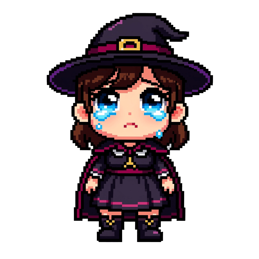 Witch Twitch emote — sad, Pixel Art style