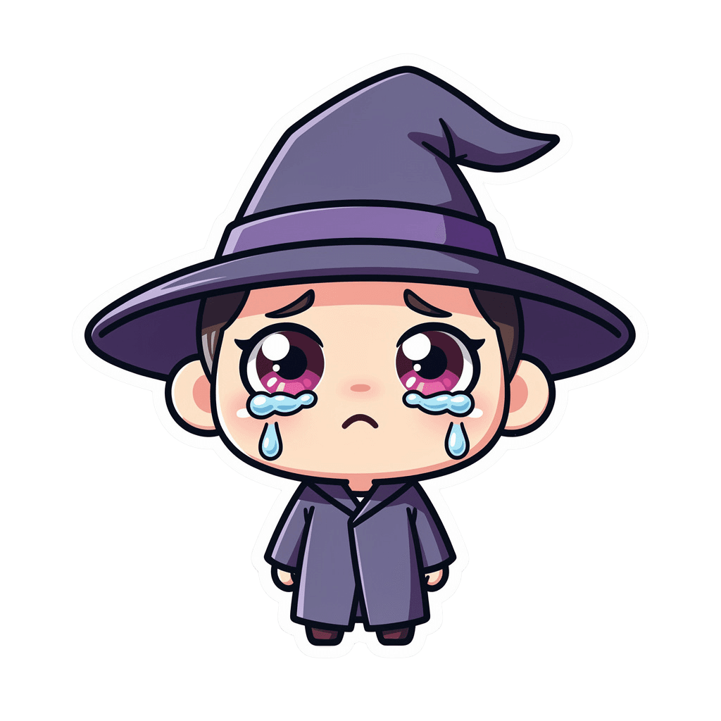 Wizard Twitch emote — sad, Sticker style