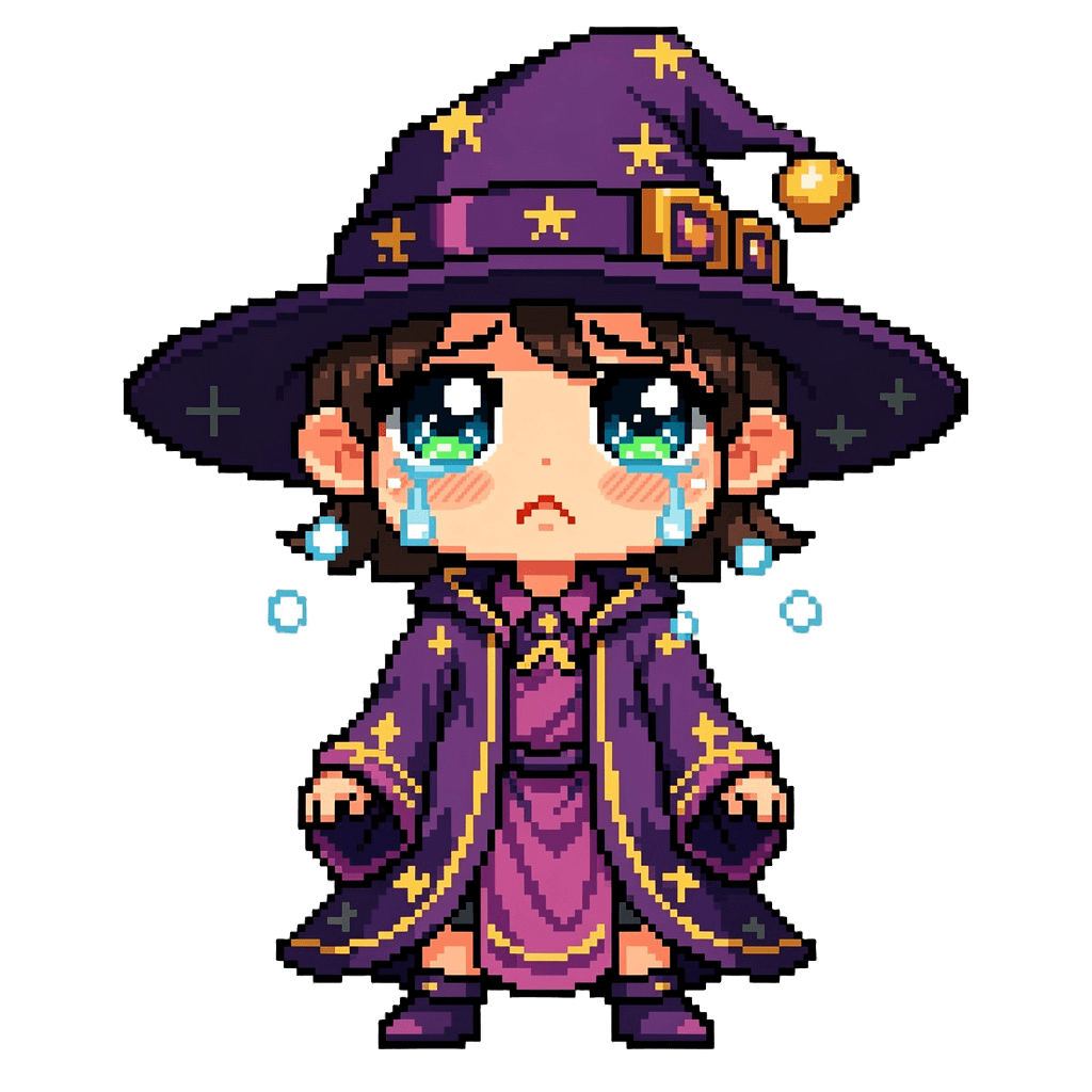 Wizard Twitch emote — sad, Pixel Art style