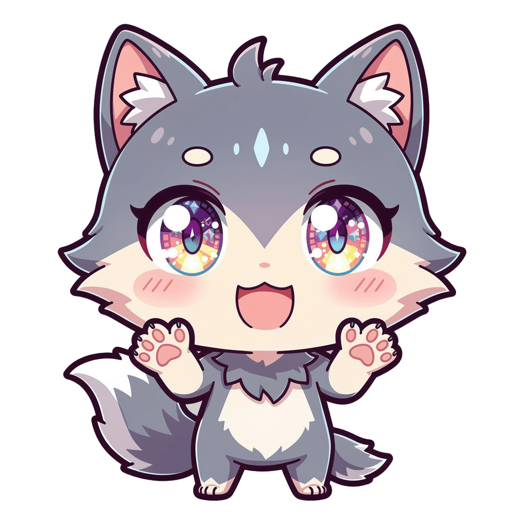 Wolf Twitch emote — happy, Anime style