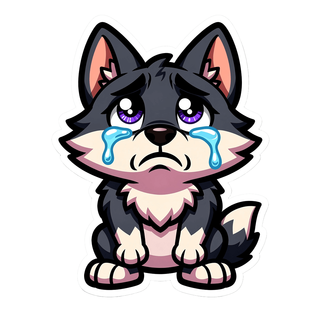 Wolf Twitch emote — sad, Cartoon style