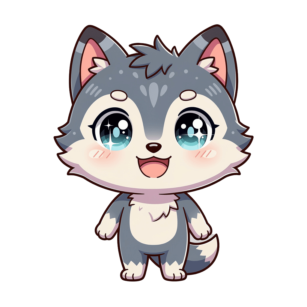 Wolf Twitch emote — happy, Chibi style