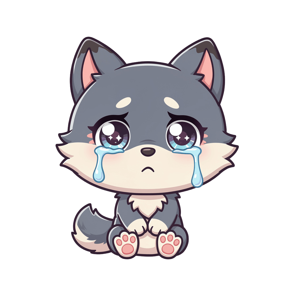 Wolf Twitch emote — sad, Chibi style