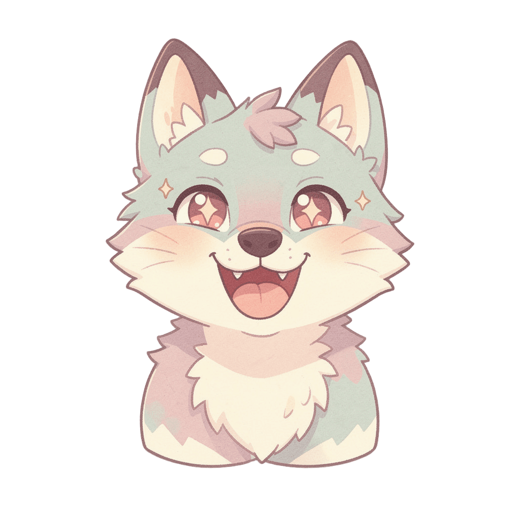 Wolf Twitch emote — happy, Pastel style