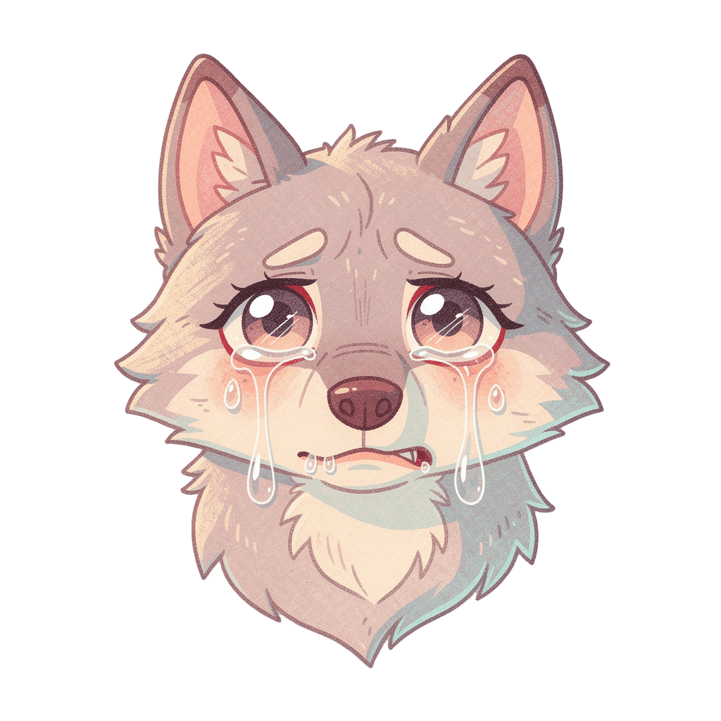 Wolf Twitch emote — sad, Pastel style