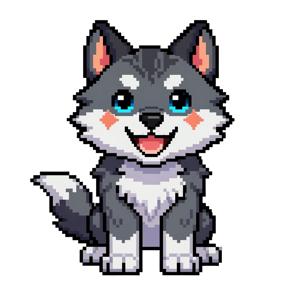 Wolf Twitch emote — happy, Pixel Art style