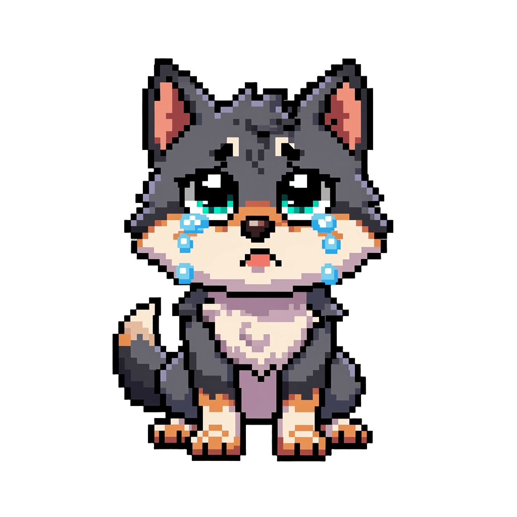 Wolf Twitch emote — sad, Pixel Art style