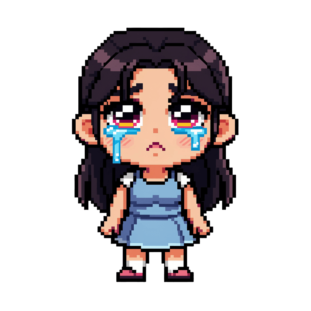 Woman Twitch emote — sad, Pixel Art style