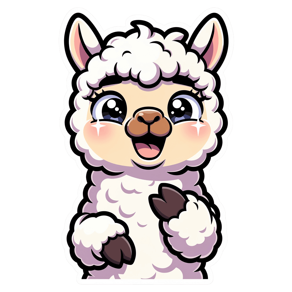 Alpaca — happy Alpaca Twitch emote — happy, Cartoon style