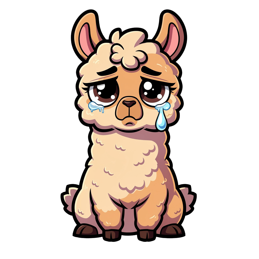 Alpaca — sad Alpaca Twitch emote — sad, Cartoon style