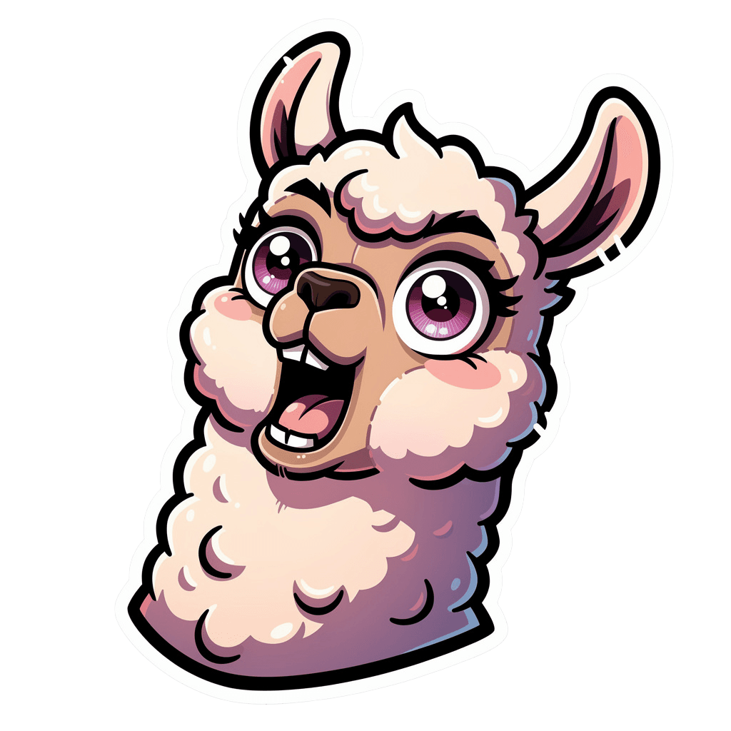 Alpaca — surprised Alpaca Twitch emote — surprised, Cartoon style