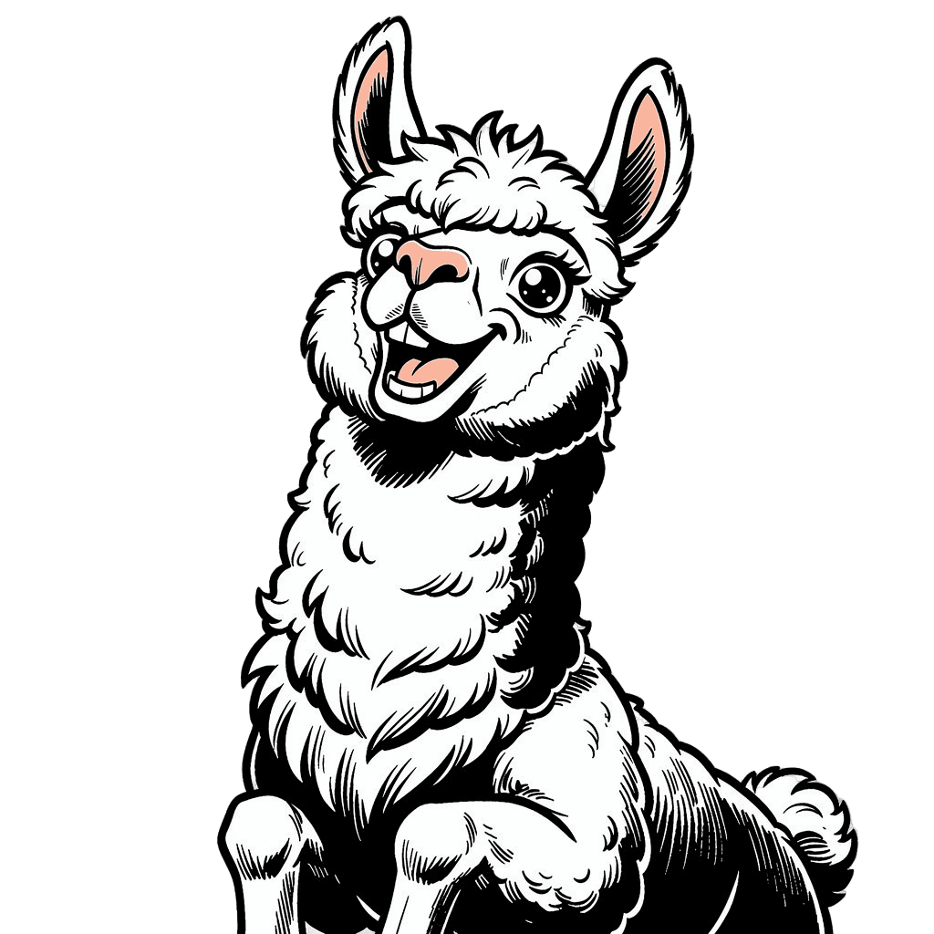 Alpaca — happy Alpaca Twitch emote — happy, Comic style