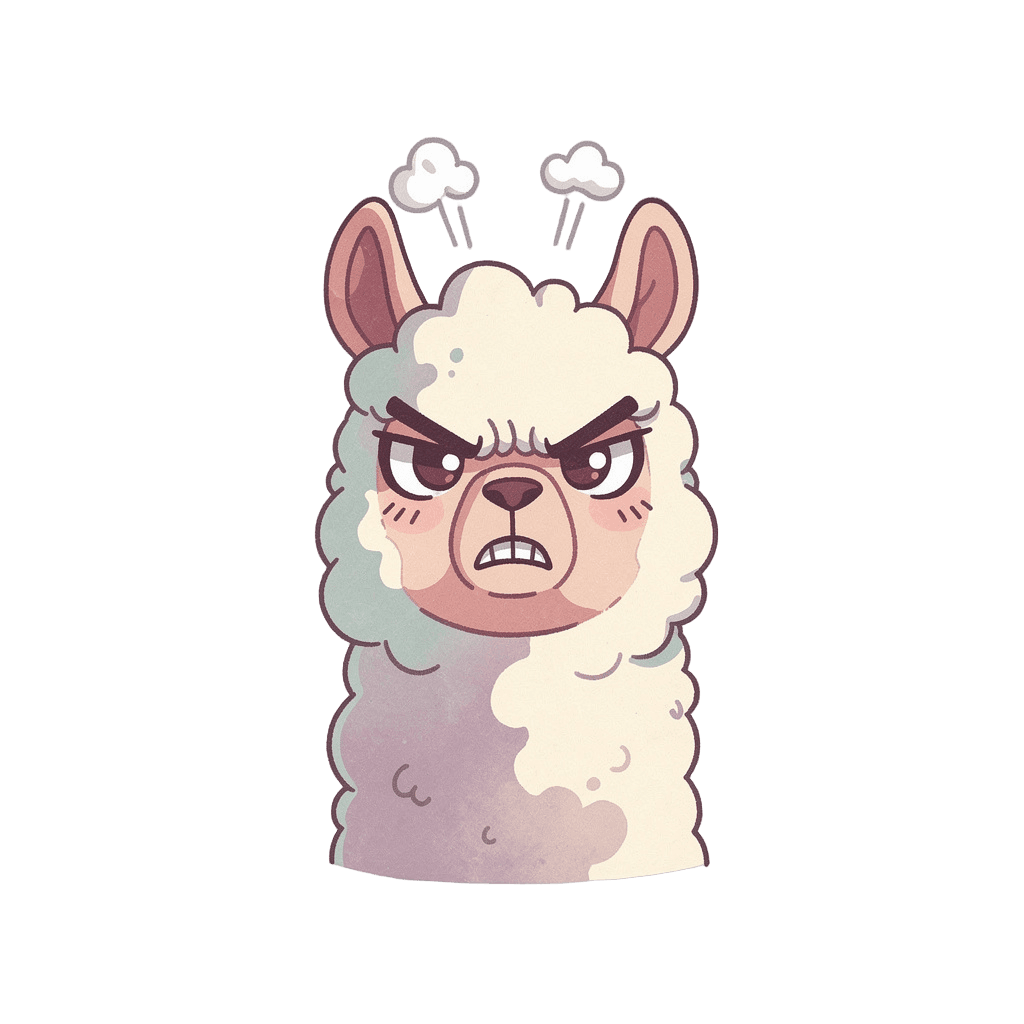 Alpaca — angry Alpaca Twitch emote — angry, Pastel style