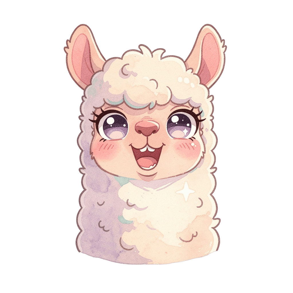 Alpaca — happy Alpaca Twitch emote — happy, Pastel style