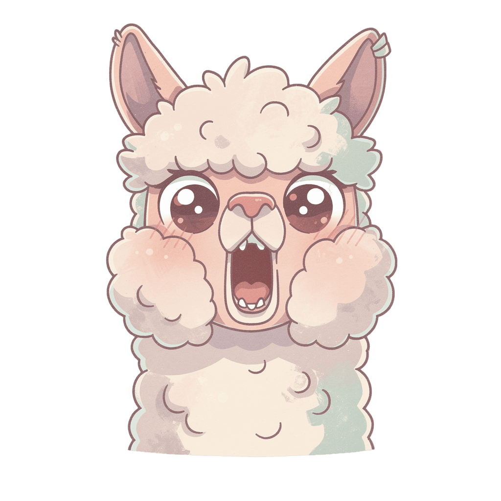 Alpaca — surprised Alpaca Twitch emote — surprised, Pastel style