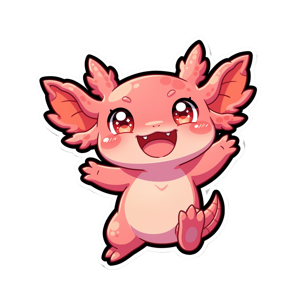 Axolotl — happy Axolotl Twitch emote — happy, Cartoon style