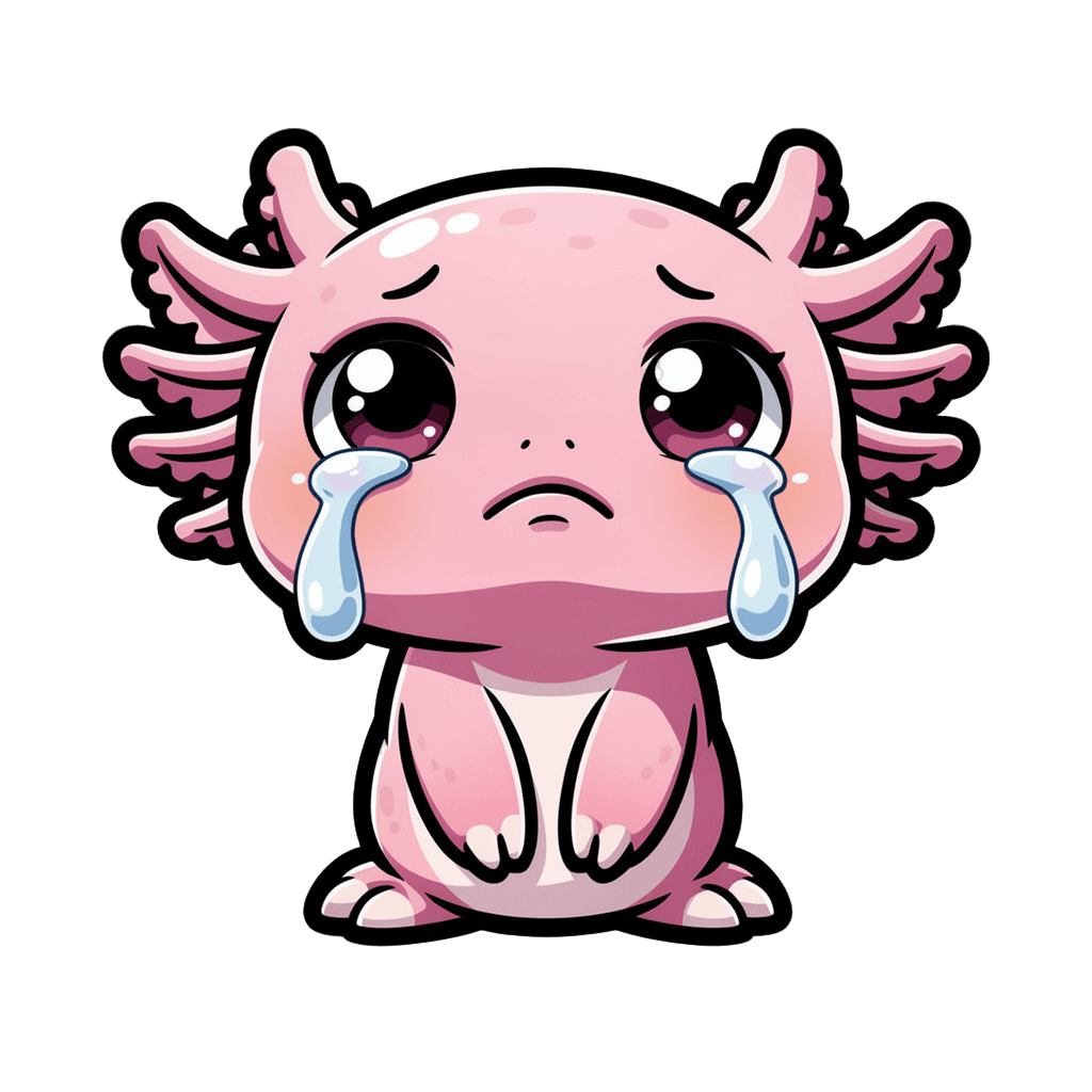 Axolotl — sad Axolotl Twitch emote — sad, Cartoon style