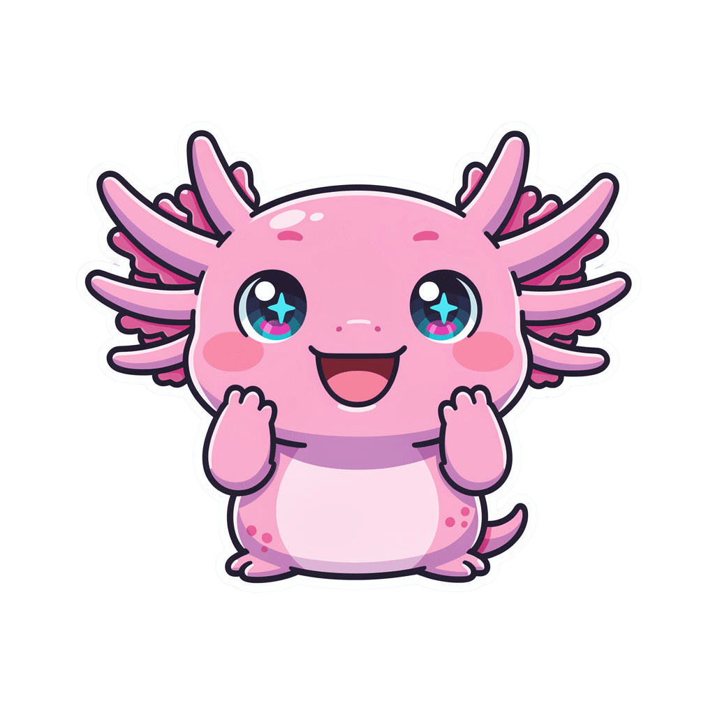Axolotl — happy Axolotl Twitch emote — happy, Sticker style