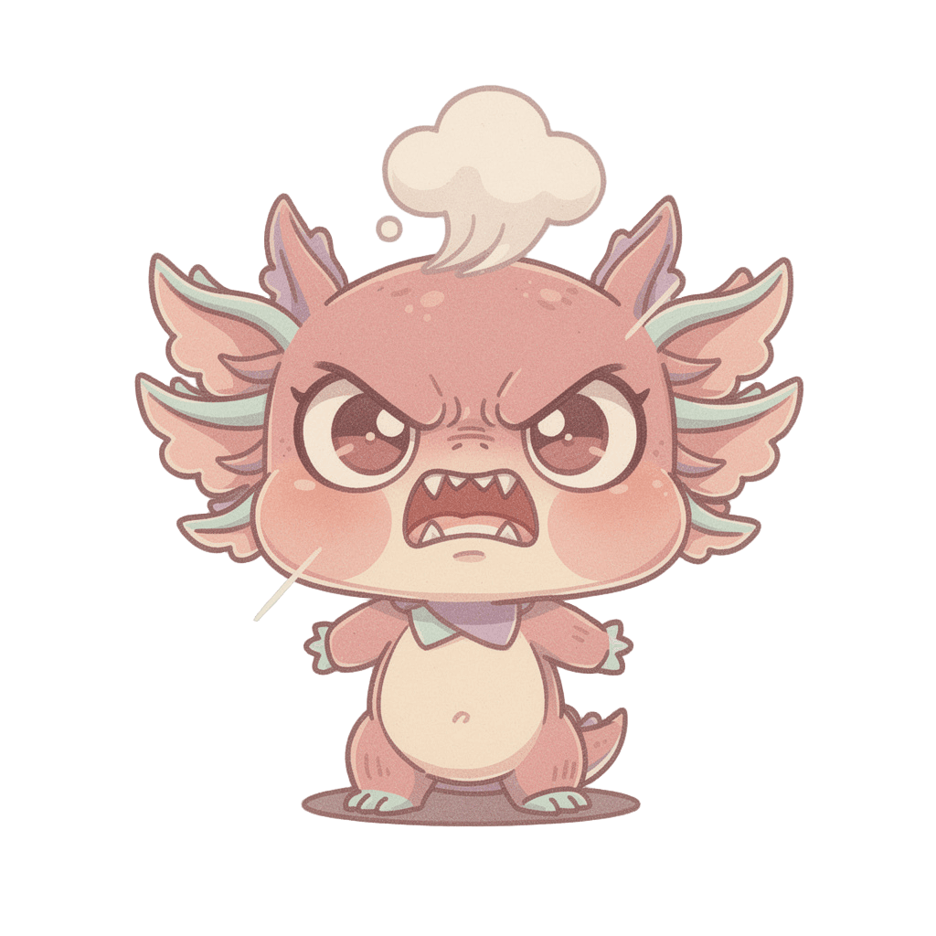 Axolotl — angry Axolotl Twitch emote — angry, Pastel style