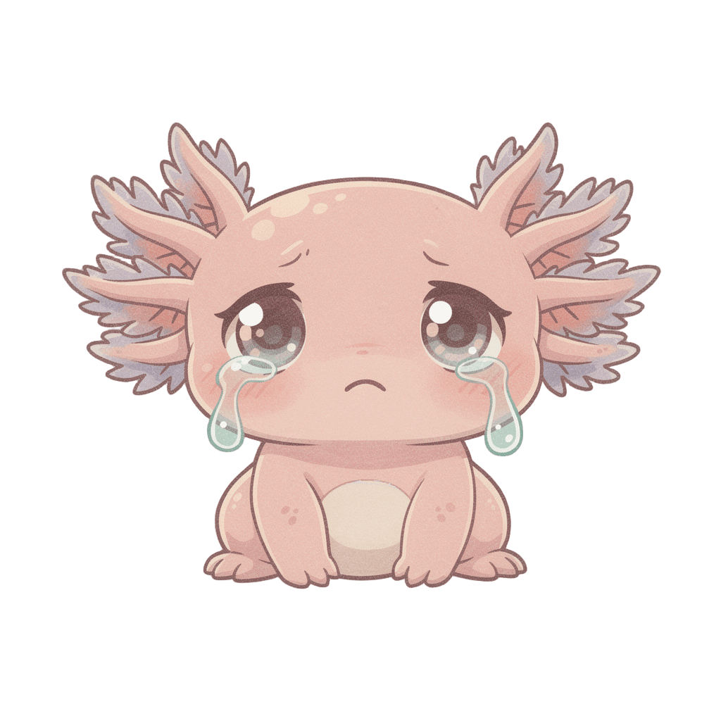 Axolotl — sad Axolotl Twitch emote — sad, Pastel style