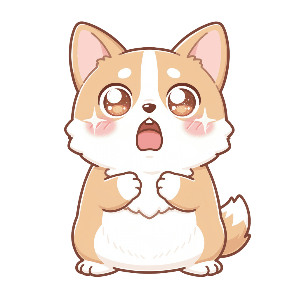 Corgi — surprised Corgi Twitch emote — surprised, Kawaii style