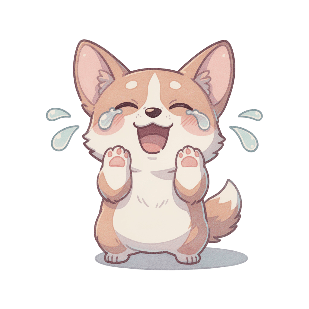 Corgi — laughing Corgi Twitch emote — laughing, Pastel style