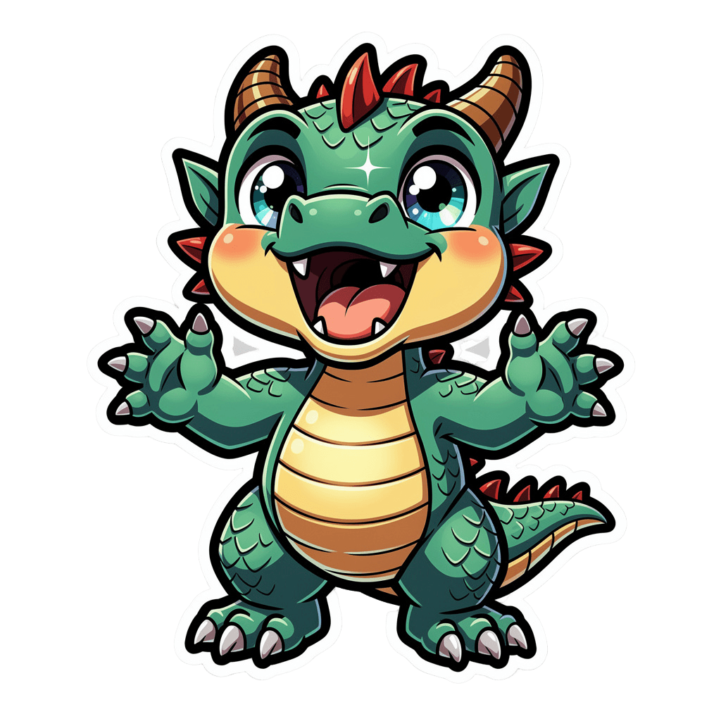 Dragon — happy Dragon Twitch emote — happy, Cartoon style