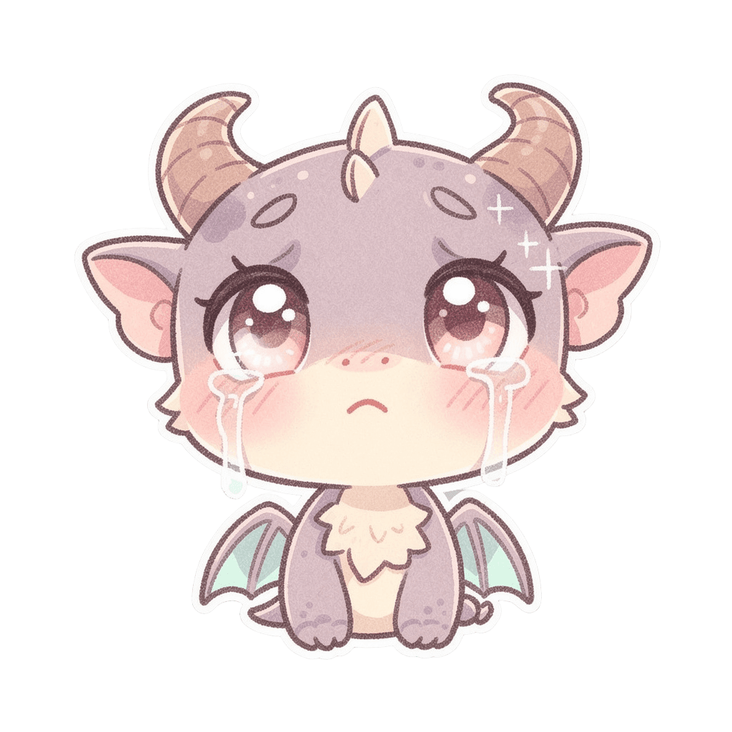 Dragon — sad Dragon Twitch emote — sad, Pastel style