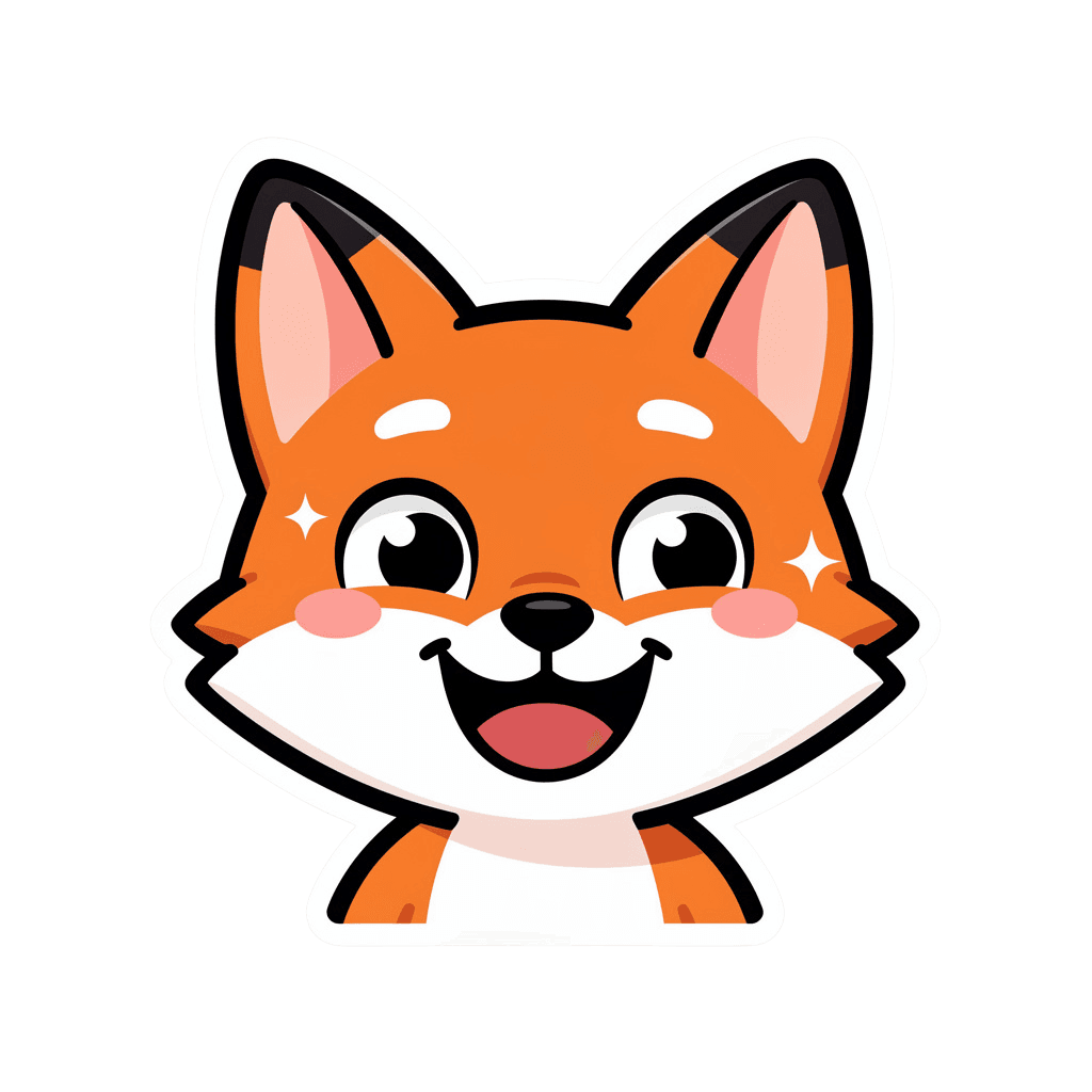 Fox — happy Fox Twitch emote — happy, Sticker style