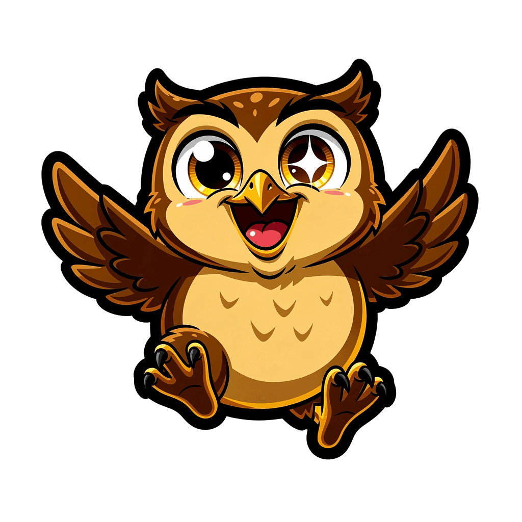 Owl — happy Owl Twitch emote — happy, Cartoon style