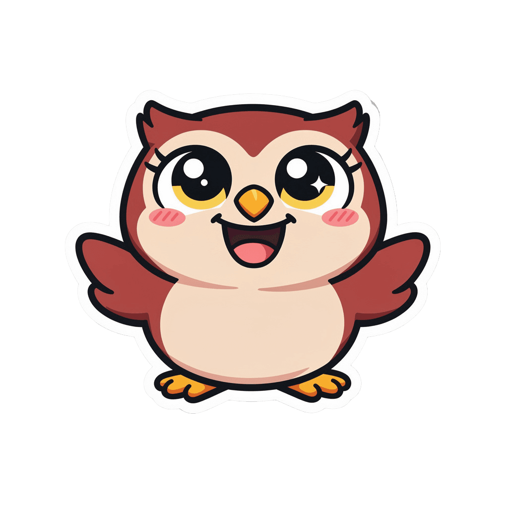 Owl — happy Owl Twitch emote — happy, Sticker style