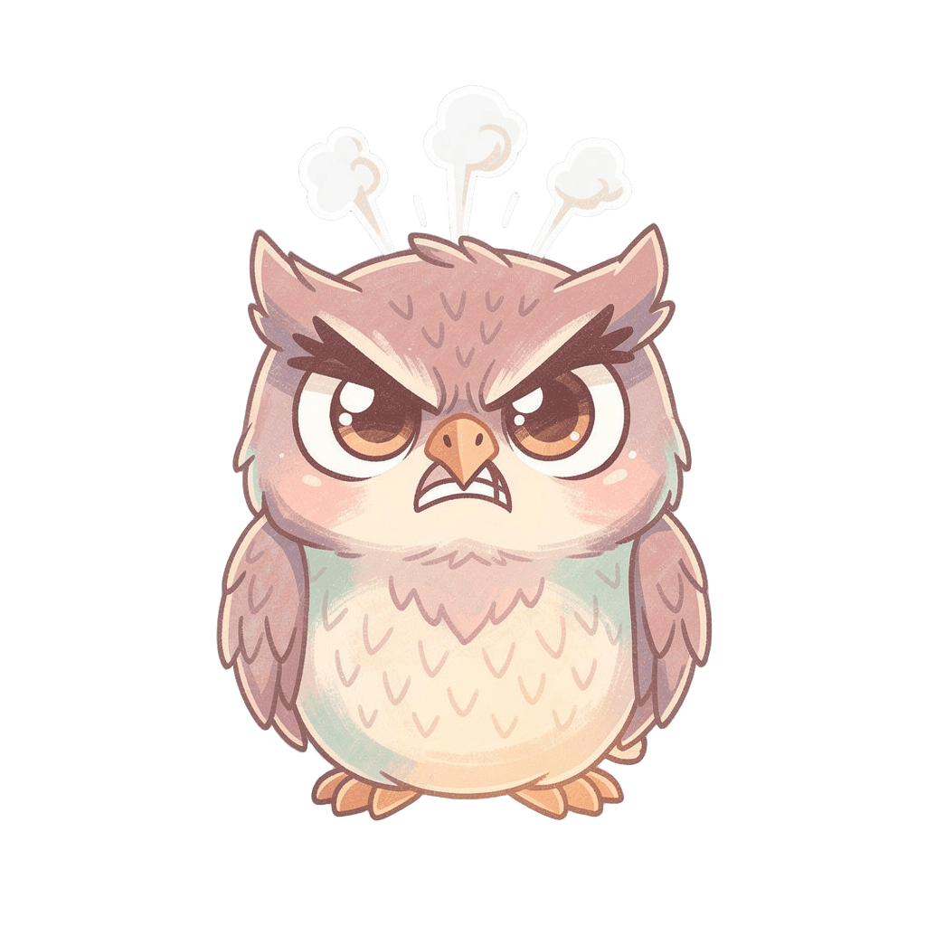 Owl — angry Owl Twitch emote — angry, Pastel style
