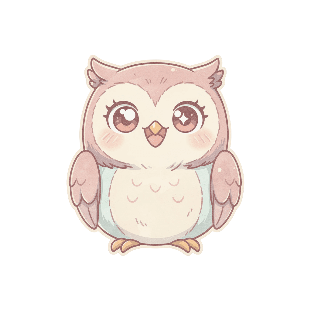 Owl — happy Owl Twitch emote — happy, Pastel style