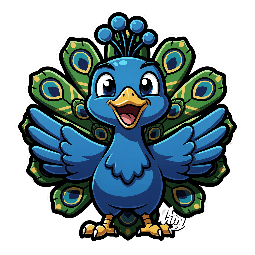 Peacock — happy Peacock Twitch emote — happy, Cartoon style