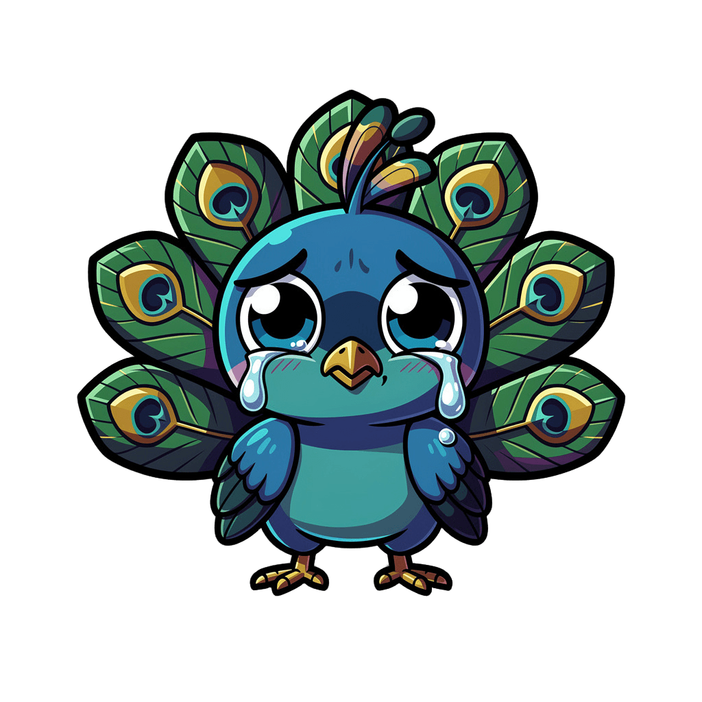 Peacock — sad Peacock Twitch emote — sad, Cartoon style