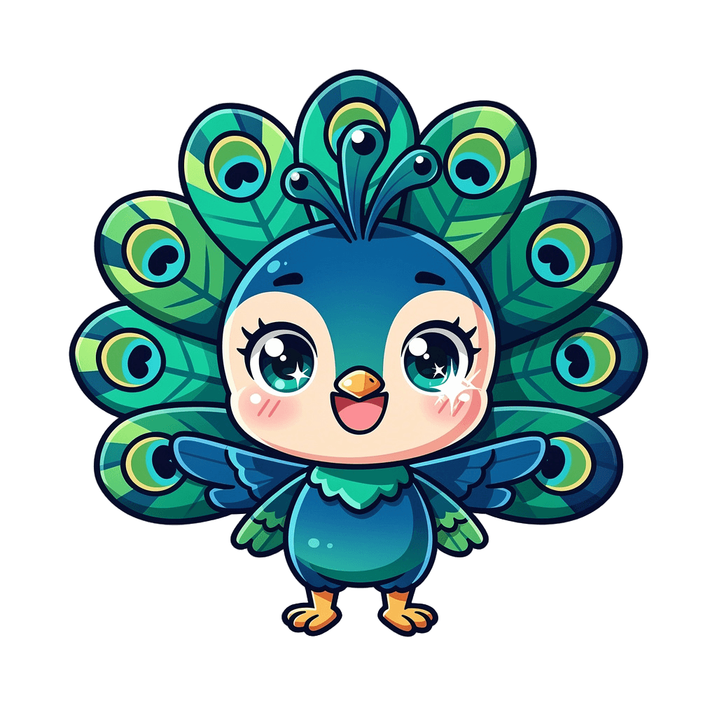 Peacock — happy Peacock Twitch emote — happy, Chibi style