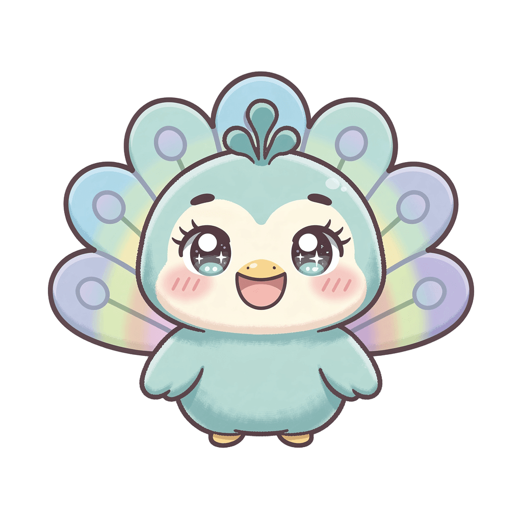 Peacock — happy Peacock Twitch emote — happy, Kawaii style