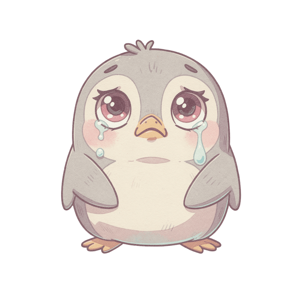 Penguin — sad Penguin Twitch emote — sad, Pastel style