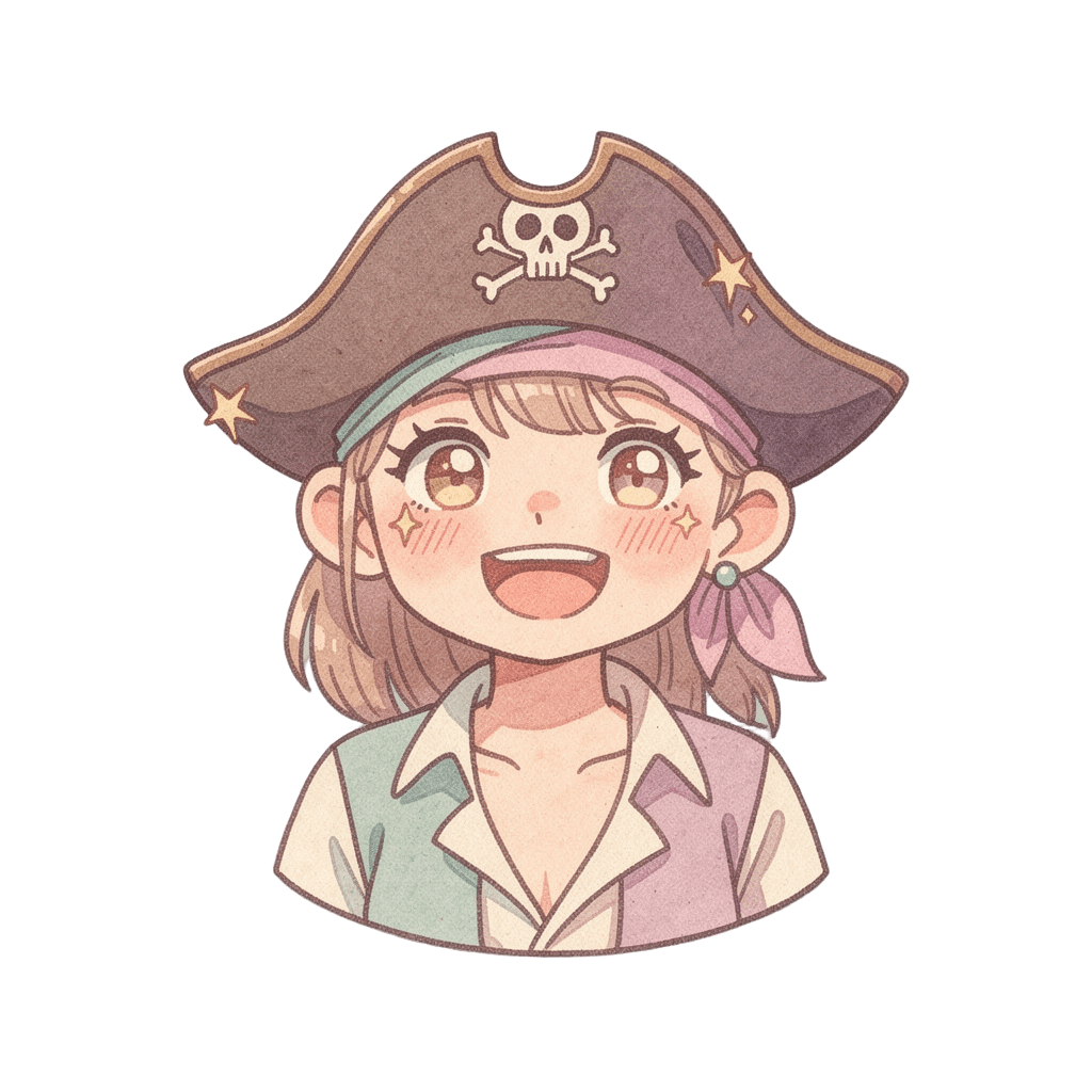 Pirate — happy Pirate Twitch emote — happy, Pastel style