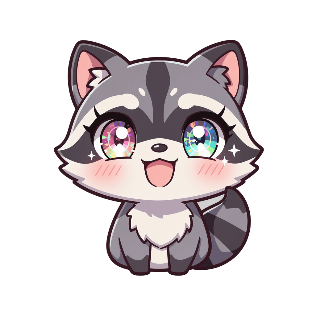 Raccoon — happy Raccoon Twitch emote — happy, Anime style