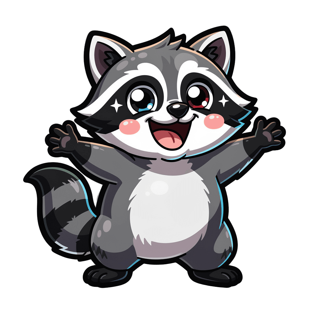 Raccoon — happy Raccoon Twitch emote — happy, Cartoon style