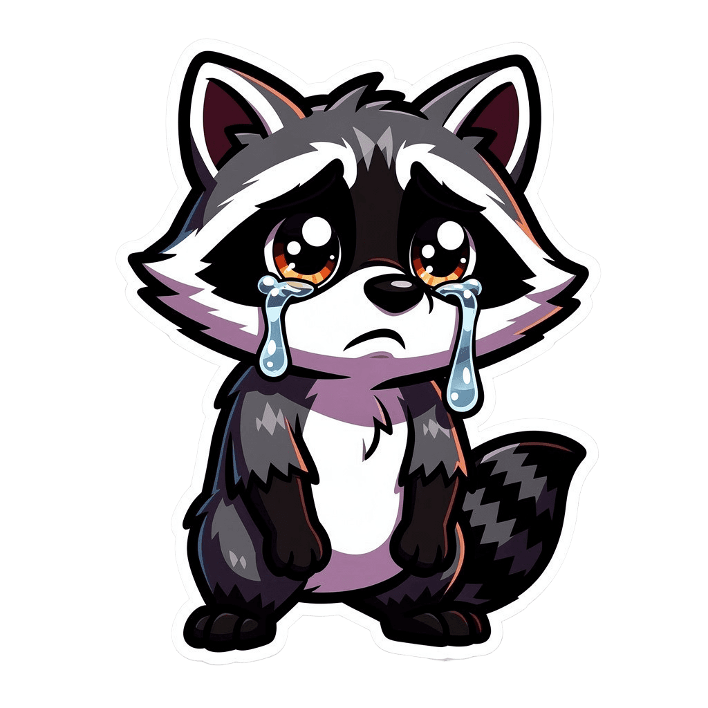 Raccoon — sad Raccoon Twitch emote — sad, Cartoon style