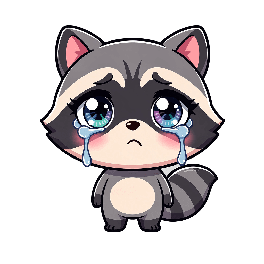 Raccoon — sad Raccoon Twitch emote — sad, Chibi style