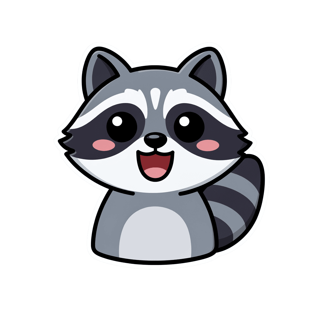 Raccoon — happy Raccoon Twitch emote — happy, Sticker style