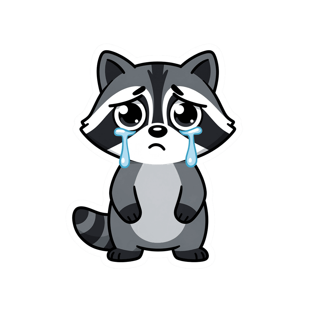 Raccoon — sad Raccoon Twitch emote — sad, Sticker style