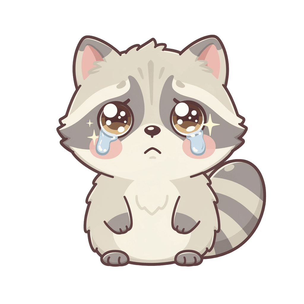 Raccoon — sad Raccoon Twitch emote — sad, Kawaii style