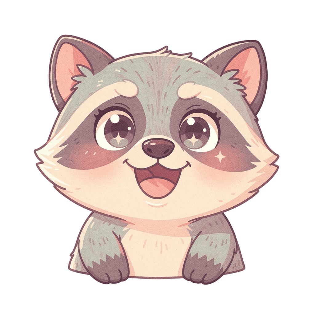 Raccoon — happy Raccoon Twitch emote — happy, Pastel style
