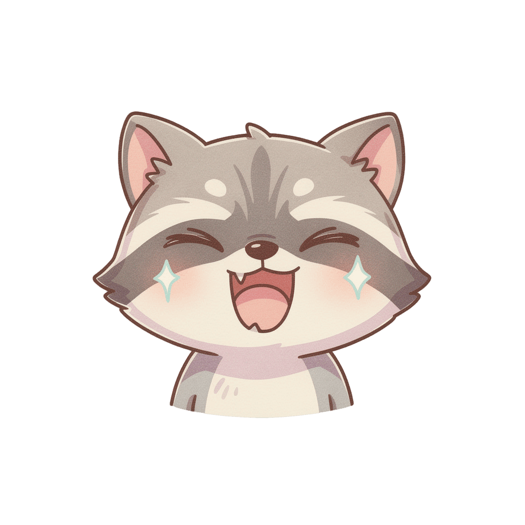 Raccoon — laughing Raccoon Twitch emote — laughing, Pastel style